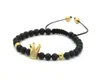 Partihandel 10st / Parti 6mm Matt Agate Stone Beads Guld och Platinum Crown Flätad CZ Beads Armband Party Gift