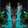 Turquoise Vert Perles Halter Robes De Bal Sexy Dos Nu Robe De Soirée Sirène Plus La Taille Noir Filles Formelle Robes De Fête