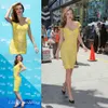 أزياء ميراندا كير الأصفر الرباط مساء اللباس كاب كم الخامس الرقبة قصيرة حزب ثوب المرأة اللباس