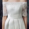 2021 bateau Aline wedding dress short lace satin ruffle back laceup morden cheap homecoming cocktail dress4389758