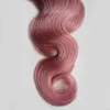 Rey ombre Fita de cabelo humano em extensões do cabelo da onda do corpo 100g 40 pcs # 1B / Rosa fita ombre em extensões de cabelo humano