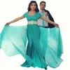 Turquoise Chiffon Arabisch Prom Jurken Capped Mouw Avond Party Jurk Sash Dubai Kaftan Arabische vrouwen Formele avondjurken Marokkaanse Caftan