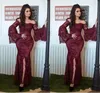 2017 Vintage Burgundia Koronki Syrenka Matka Bride Sukienki Tani Off Ramię Juliet Długi Rękaw Side Split Matka Groom Dress EN10207