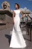 Eleganta sjöjungfru bröllopsklänningar 2019 Bateau Neck Backless Bride-kappor med avtagbar tåg Vestido de Novia Beach Bröllopsklänning Anpassad