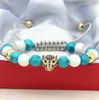 En gros 10 pcs/lot 8mm Turquoise Howlite Pierre Bleu Cz Léopard Tête Tressé Style Européen Américain Tissé Femmes Bracelets