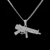 Mens 18k Gold Silver Plated Iced Cz Hip-Hop Z-84 Submachine Gun Pendant Necklace 3mm 24" long Cuban Chain Necklace Fashion Jewelry