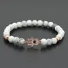 Gros 6mm naturel blanc Howlite marbre pierre perles Micro pavé Zircons Fatima main Hamsa bracelets porte-bonheur fille cadeau