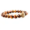 SN0635 Top vente en gros bracelet en pierre d'oeil de tigre avec tête de lion or bracelet extensible en pierre naturelle pour homme