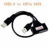 USB 2.0 a 7+6 13Pin 13P 7PIN+6PIN Slimline SATA Laptop CD/DVD Rom Unidade óptica Cabo adaptador USB duplo