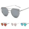 Women's Flat Lens Mirrored Metal Frame Glasses Oversized Cat Eye Sunglasses New