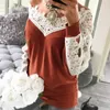 Kvinnor avslappnad långärmad ny spetsblusar 2017 Autumn Winter Elegant Bulus Crochet Hollow Out Solid Shirts Tops Plus Size GV1028 Q171122