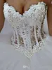 Corset Ball Gown Wedding Dresses Sweetheart Pärled Crystal Tulle Bling Bröllopsklänningar LACE-UP Back Custom Made Dress Arabic236T