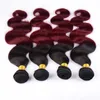 Extensions de cheveux Ombre BrazilianVirgin Hair vague de corps couleur bicolore 1b99j ou 1b / bordeaux 100 cheveux humains armure beauté 4pcs / lot doubles trames