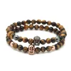 Wholesale 10pcs/lot 6mm A Grade Tiger Eye Stone Beads with Micro Pave Spartan CZ Helmet Bracelets Party Gift