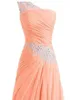 Chiffon coral longo vestidos de dama de honra com apliques de renda marfim um ombro frisado plissado formal vestidos de baile de noite custom made247067691