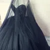 Real Pos Gothic Black Prom Kleider voll Perlenschatz, geschwollener Tulle Vintage Quinceanera Kleider für Halloween 2019 Custom Made2037724
