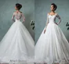 Vintage dentelle robe de meuble robe de mariée manches longues appliquées à col en V appliquées à épaule et à guiche de mariée