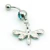 Body Jewelry Fashion Belly Button Rings 316L Stainless Steel Barbell Dangle Blue Rhinestone Dragonfly Navel Piercing Jewelry191f