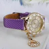 Fashion Lady Dress Diamond Watches Luxury Pendant Wristwatches Women Leather watch Crystal hours gold Wristwatch3125689