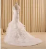 Trąbka Kaskadowe Ruffles Z Piórą Lace Up Długa Dress Dla Bride Plus Size Syrenki Suknie Ślubne Organza Suknie Ślubne