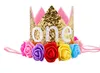 Couronne de fête scintillante pour anniversaire de bébé, bandeau diadème en fleurs roses et crémeuses artificielles, nouvelle collection, HJ146