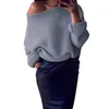 Dames Sweaters Wholesale- Womens Dames Casual Trui Off Shoulder Batwing Mouw Slash Neck Gebreide Oversize Baggy Warm Pullovers Top 22