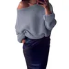 Pulls pour femmes en gros - Pull décontracté pour femmes à épaules dénudées et manches chauve-souris Slash Neck Tricoté Oversize Baggy Warm Pulls Top 22