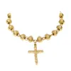 Religioso aço inoxidável banhado a ouro 6mm / 8mm frisado rosário cruz bracelete de charme para homens mulheres 8.26