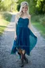 Элегантные возлюбленные шифоновые оборками Teal Country Wedding Bridemaid платье кружева верхняя высокая низкая вечеринка короткие подружки невесты платья