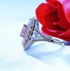 Top Selling Luxury Jewelry Handmade 18K White Gold Filled Cushion Shape Pink Sapphire CZ Diamond Gemstones Women Wedding Crown Band Ring