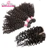Kinky Curly Hair Extension B￼ndel 3pcs mit 1pc mittlerer Teil Spitzenverschluss 4x4 peruanisches menschliches Haar und Verschluss nat￼rliche Farbe