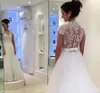 New Maternity Women Princess Bridal Gowns Illusion Back Covered Buttons Court Train Spring Modest Lace Wedding Dresses