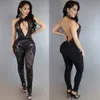 Venta al por mayor- 2017 Nuevo Sexy Hollow Out Sequin Jumpsuit Club Summer sin mangas Halter Backless Mesh See Through Overoles Rompers Women Jumpsuit