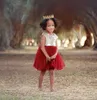 Billiga Bedövning Flower Girl Dress for Weddings Silver Dark Red Sequins Topp Tulle Skirt Korta Barn Formell Kappor Landstil