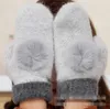 Woolen Gloves Warm And Soft Winter Ladies Mittens Solid Grace Rabbit Fur Ball Double Layer Match Colors