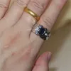 남성 925 스털링 실버 블루 사파이어 시뮬레이션 다이아몬드 보석 반지 약혼 결혼 기념일 반지 보석 소년