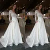 Elegantes 2017 Lace manga comprida V Neck Top Vestidos de noiva de cetim com Poacket Garden vestidos de noiva Plus Size Custom Made China EN8178