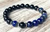 SN1054 Naturel Noir Onyx Grade Lapis Lazuli Bracelet Coeur Chakra Yoga Bijoux Protection Équilibre Émotionnel Auto Expression Jewel258v