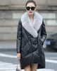 Women's winter natural fox fur collar genuine leather sheepskin asymmetric medium long duck down parka coat plus size 3XL