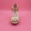 Altın Glittery Düğün Ayakkabı Gümüş Gelin Ayakkabıları T-kayışı Deri Taban Rahat Pompaları Ayak 4 "Deri Sarılmış Topuklu Kadın Sandalet Dans Ayakkabıları