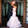 2016 Bush Pink Organza Mermaid Wedding Dresses Sexy Sweetheart Cascading Ruffles Beaded Sash Tiered Bridal Gowns Custom Made China EN10141
