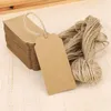 100x Brown Kraft Paper Tags Lace Scallop Head Label Bagage Bröllop Not + String DIY Blank Pris Hang Tag Kraft Gift Hang Tag