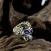 Bule Red Jewel Jewelry SkeletonRing Men's Titanium Steel Vintga Antique Finish Diamante Electroplate Cool Nightclub Accessories Skull Rings