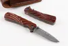 Ny ankomst Damaskus Folding Kniv VG10 Damascus Steel Blade Naturliga Rosewood Handtag EDC Pocket Knivar med Leahter Sheath Package