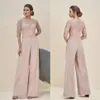 Cheap Jumpsuits Lace Mother Of The Bride Pant Suits Bateau Neck Half Sleeves Wedding Guest Dress Chiffon Plus Size Mothers Groom Dresses