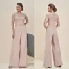 Tute economiche Pizzo Madre della sposa Pantalone Abiti Bateau Neck Mezze maniche Abito da ospite di un matrimonio Chiffon Taglie forti Abiti da sposo per madri