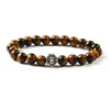 Wholesale 10pcs/lot Antique Gold And Silver Cz Lion Head With 8mm Natural Tiger Eye Stone Beads Bracelets