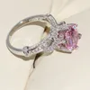 Luxury 925 Sterling Silver Wedding Engagement Halo Rings For Women finger Big Pink 3ct Simulated Diamond jewelry wholesale