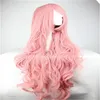 Frauen harajuku haarperatur Ombre Pastell Lange rosa wellige Curly Perücken schrägen Bang 100 cm Cosplay hitzebeständiger synthetischer Wigs2243561