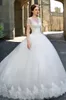 Catalog V-neck Ball Gown Wedding Dresses Lace Applique Short Sleeve V Neck Beach Wedding Gowns Sweep Train Button Tulle Bride Dresses